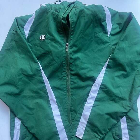 Champion Authentic Green & White Windbreaker Hoodie Size M - Picture 1 of 11